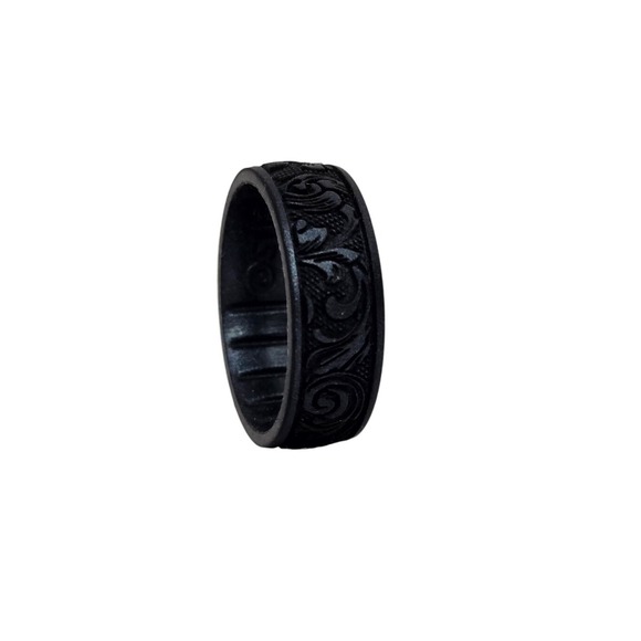 Enso Rings Etched Signature Silicone Rings - Flourish - Black Pearl - Size 7 - Picture 1 of 7
